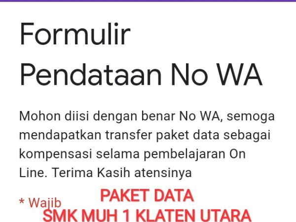 Siswa SMK Muhammadiyah 1 Klaten Utara mendapat fasilitas paket data internet