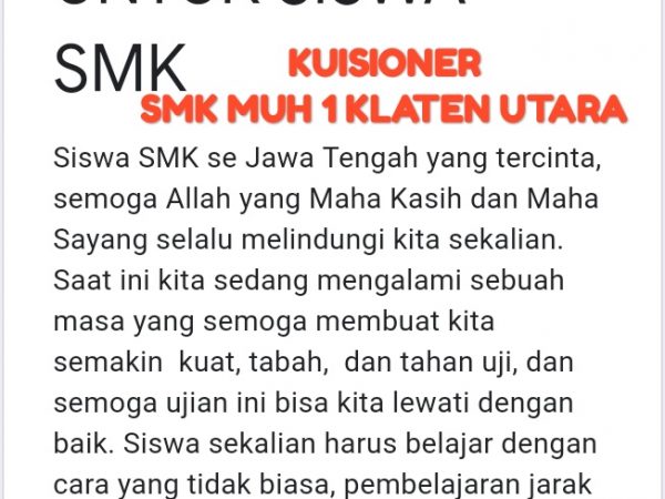 Kuisioner KBM  OL untuk siswa SMK Muhammadiyah 1 Klaten Utara