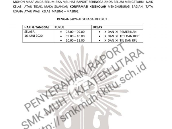 Penyerahan Raport Daring SMK Muh 1 Klaten Utara