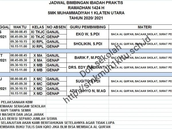Jadwal bimbingan ibadah