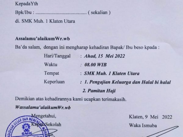 Halal Bihalal keluarga besar SMK Muh 1 Klaten Utara